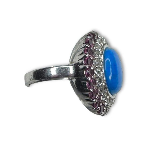 Sterling Silver Pink Tourmaline White Spinel Lapis Ring Size 6.25 - Picture 7 of 14